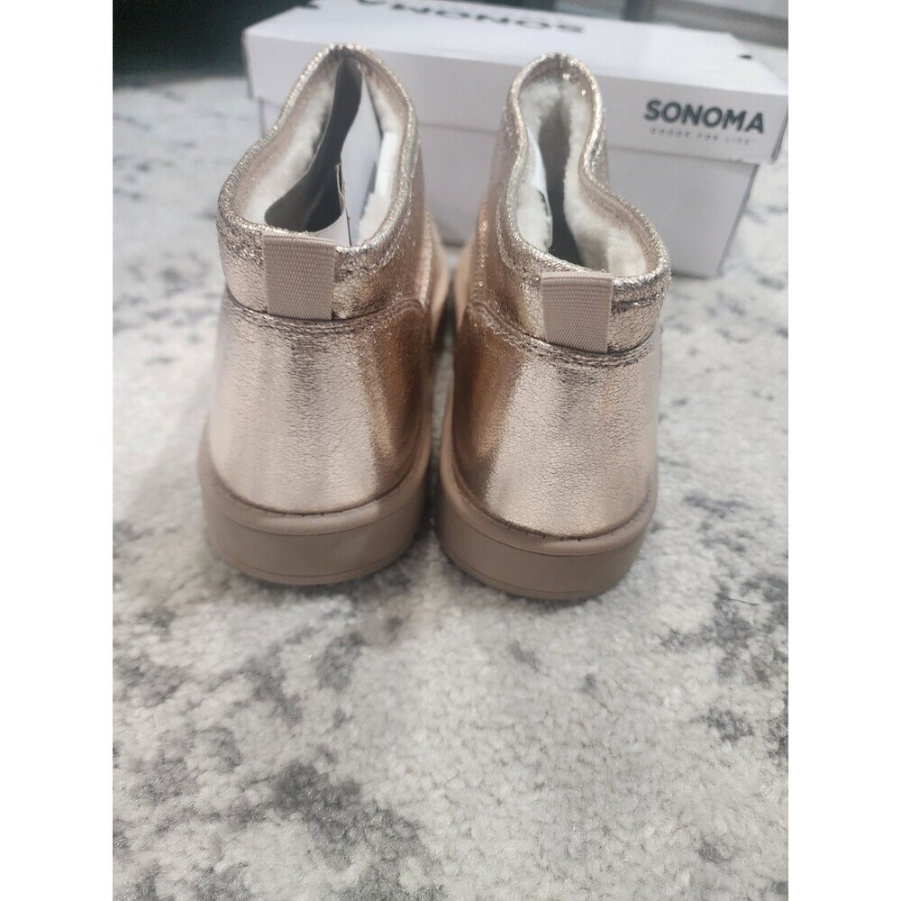 Sonoma Goods For Life Kazz Big Girls 6 Ankle Boots Gold Glitter Faux Fur Lining - Picture 5 of 8